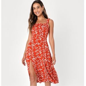 Lulu’s Red Orange Floral Midi Dress